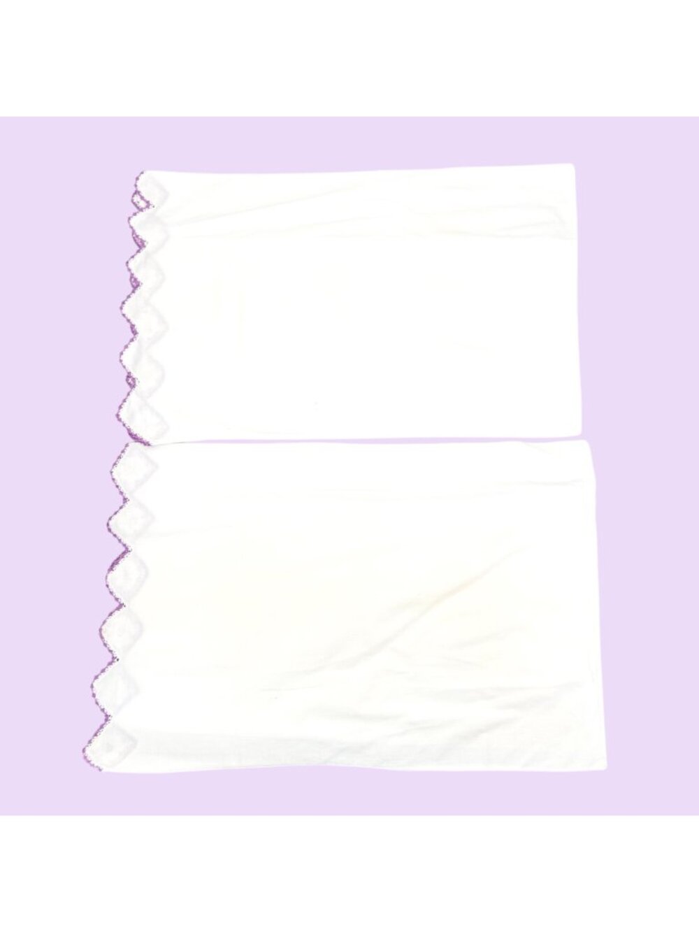 Vintage White Pillowcases With Purple & White Crochet Trim - Picture 3 of 7